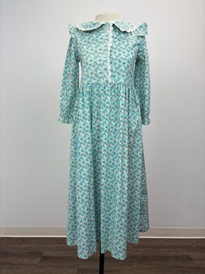Aqua Floral Long-Sleeve Calico Dress