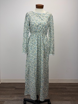 Blue and Yellow Floral Long-Sleeve Calico Dress