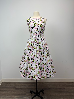 1950s Magnolia Cotton Print Sleeveless Day Dress