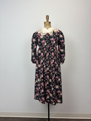 Victorian Black Cotton Floral Victorian Dress