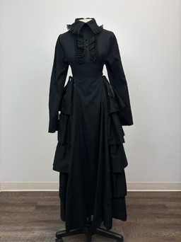 Black Victorian Dress Ruffle Skirt High Collar