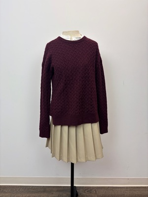 Wine Cable Knit Crewneck Sweater