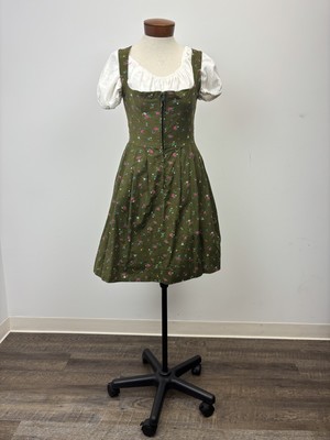 Vintage Olive green cotton Dirndl with delicate pink and blue floral print