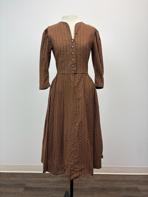 Vintage German Brown Calico Dirndl Dress