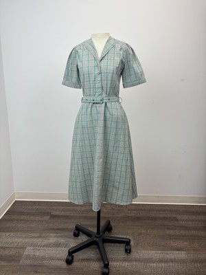 Aquamarine 1940s Plaid Shirt Dress