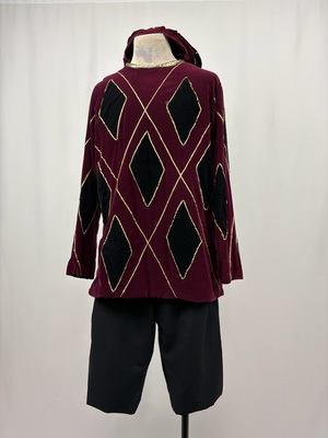 Burgundy and Black Diamond Velvet Court Jester Costume