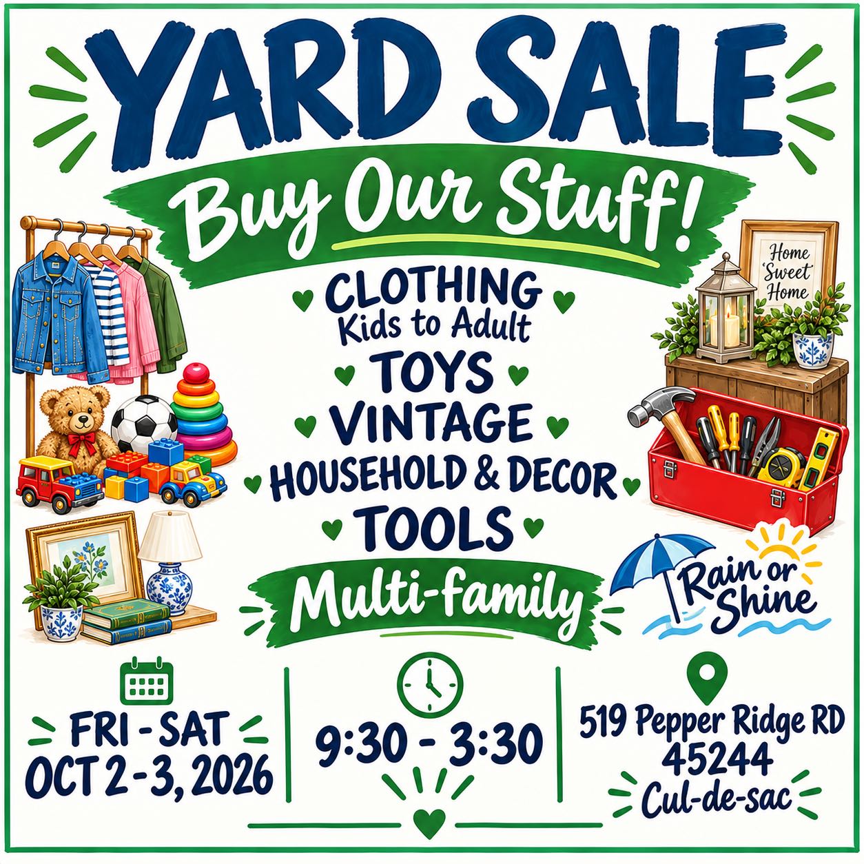 YARD SALE - Oct 2 & 3 - 9:30-3:30