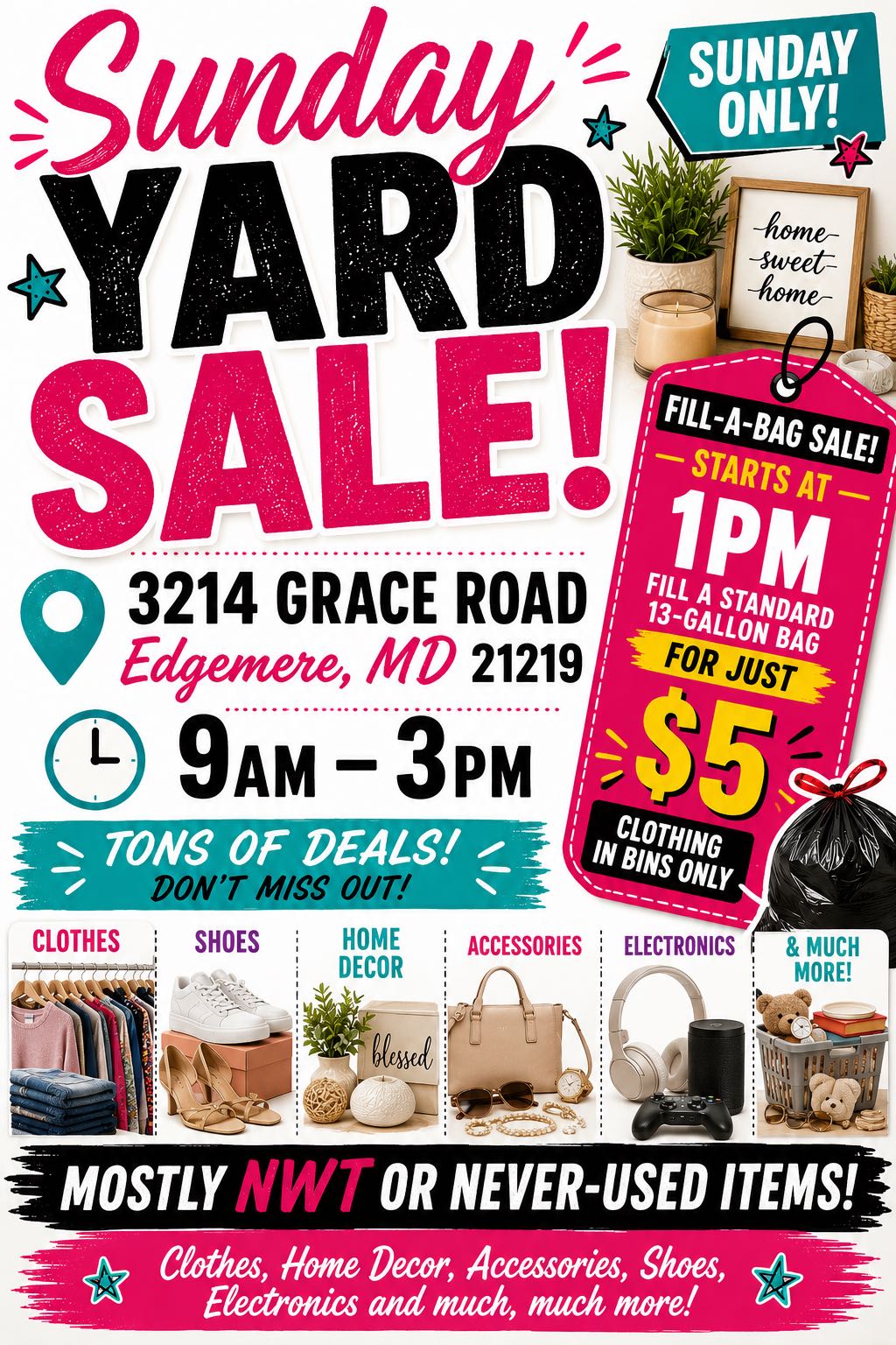 Mega Yard Sale $5 Fill A Bag BINS Clothes Only