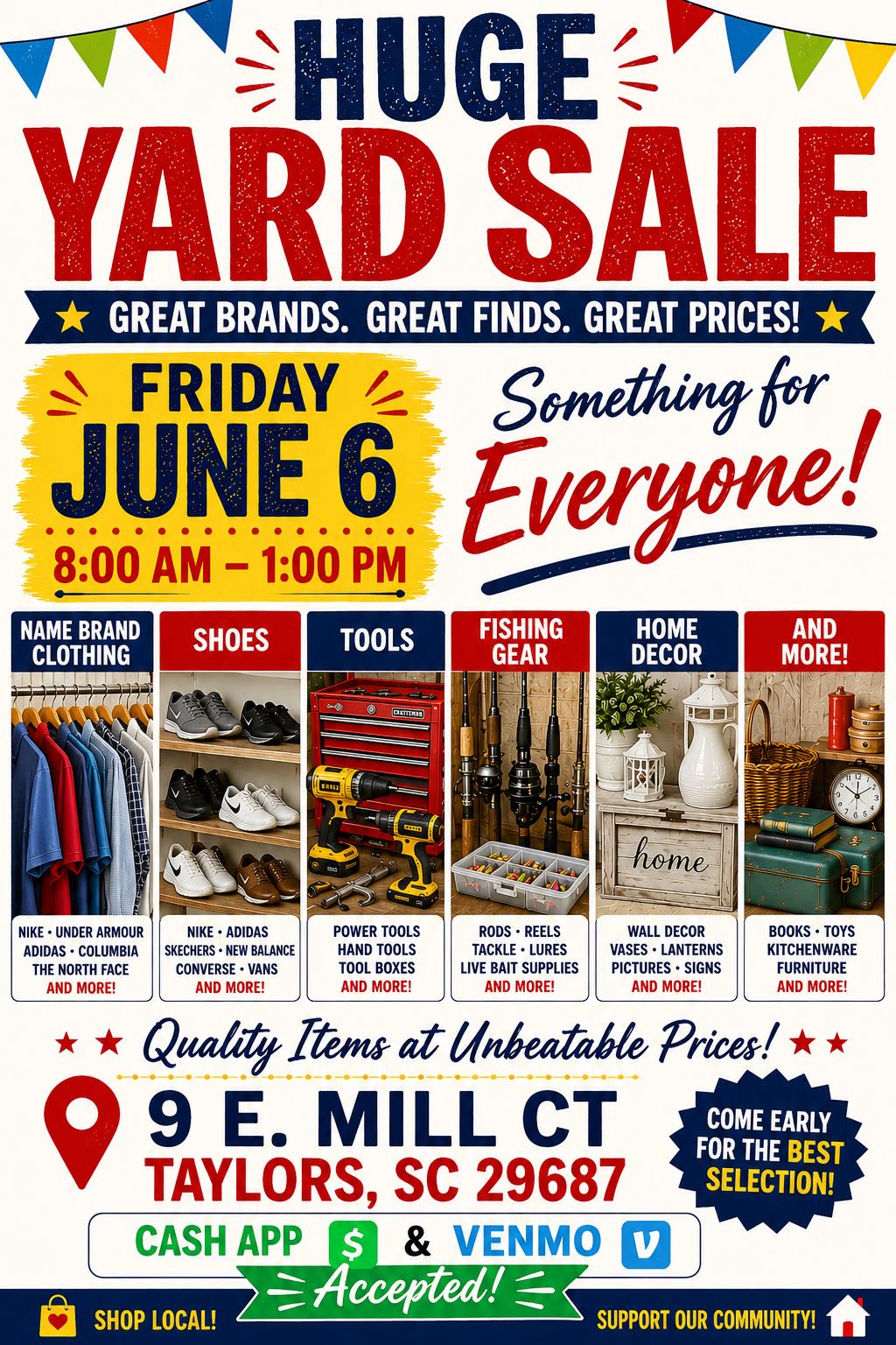 HUGE YARD SALE β FRIDAY, JUNE 6!