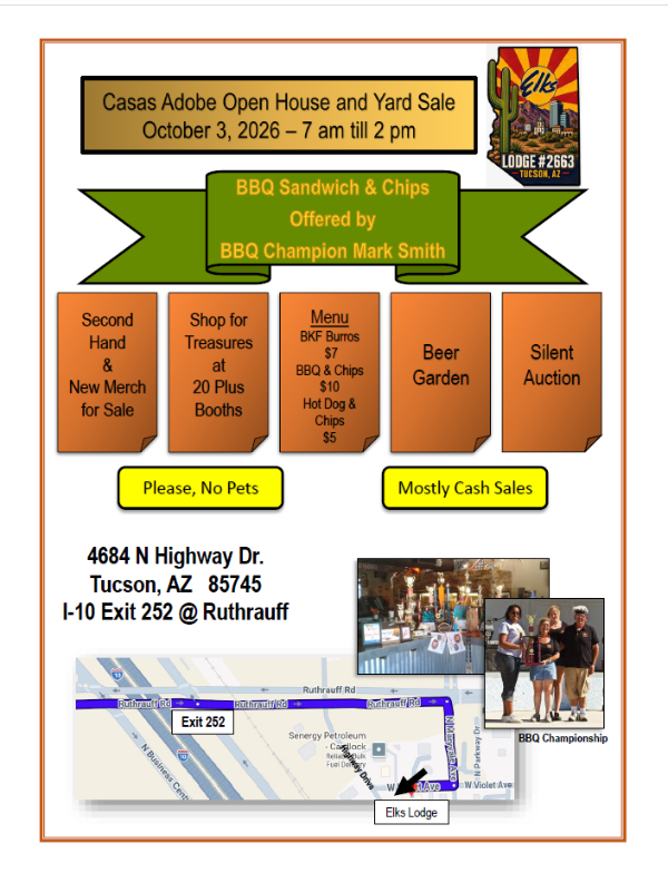 Casas Adobe Elks Lodge Open House and Yard Sale