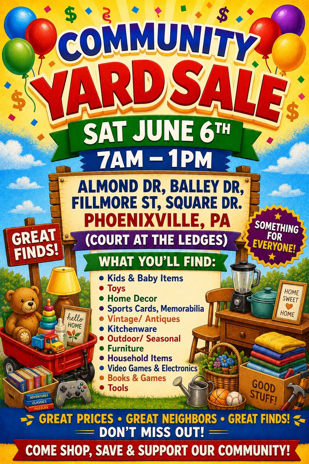 YARD SALE June 6th ! there's a yard sale happening at the court at the ledges in Phoenixville. 7am-1 photo