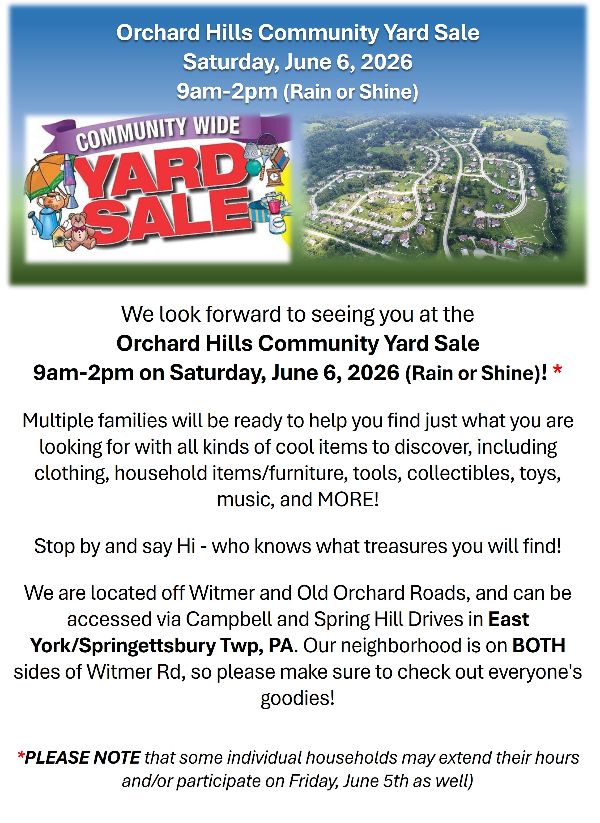Multi-Family Community Yard Sale, June 6/Early Bird Sale, June 5th!