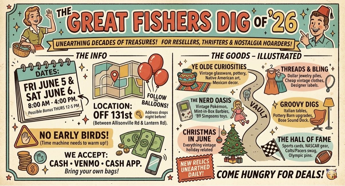 FISHERS 3-Day MEGA “Decades of Treasures” GARAGE SALE! 🎉 photo