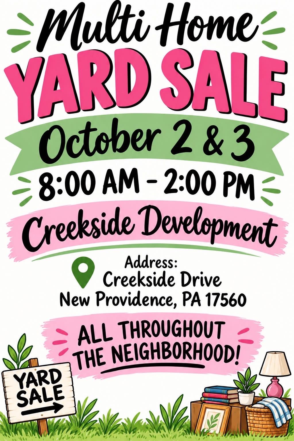 Community Yard Sale Creekside (Near Quarryville) Friday Saturday Oct 2-3