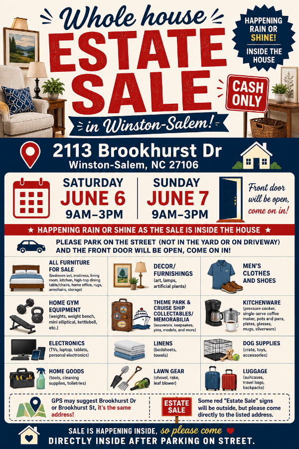 WHOLE HOUSE INSIDE ESTATE & MOVING SALE IN WINSTON-SALEM – EVERYTHING MUST GO! photo