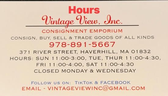 *VINTAGE VIEW-Multi-Dealer / Consignment Emporium -Updates at: www.facebook.com/VintageViewInc