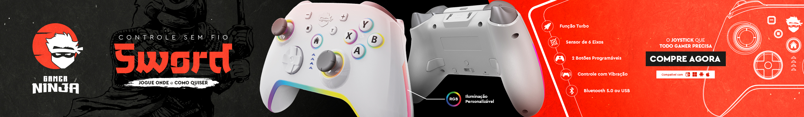 Controle Gamer Ninja Sword | Maior precisão no Game. Conheça já!