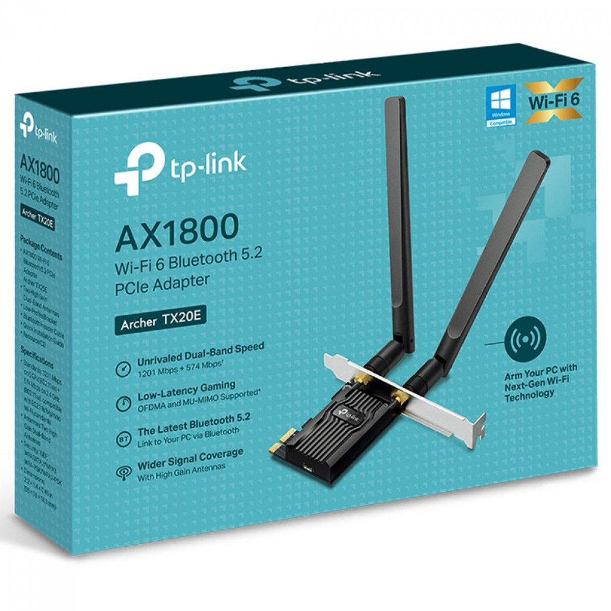 Adaptador TP-Link PCi-Express Wi-Fi 6 AX1800, Dual Band, 2.4/5Ghz, Bluetooth 5.2, Archer TX20E