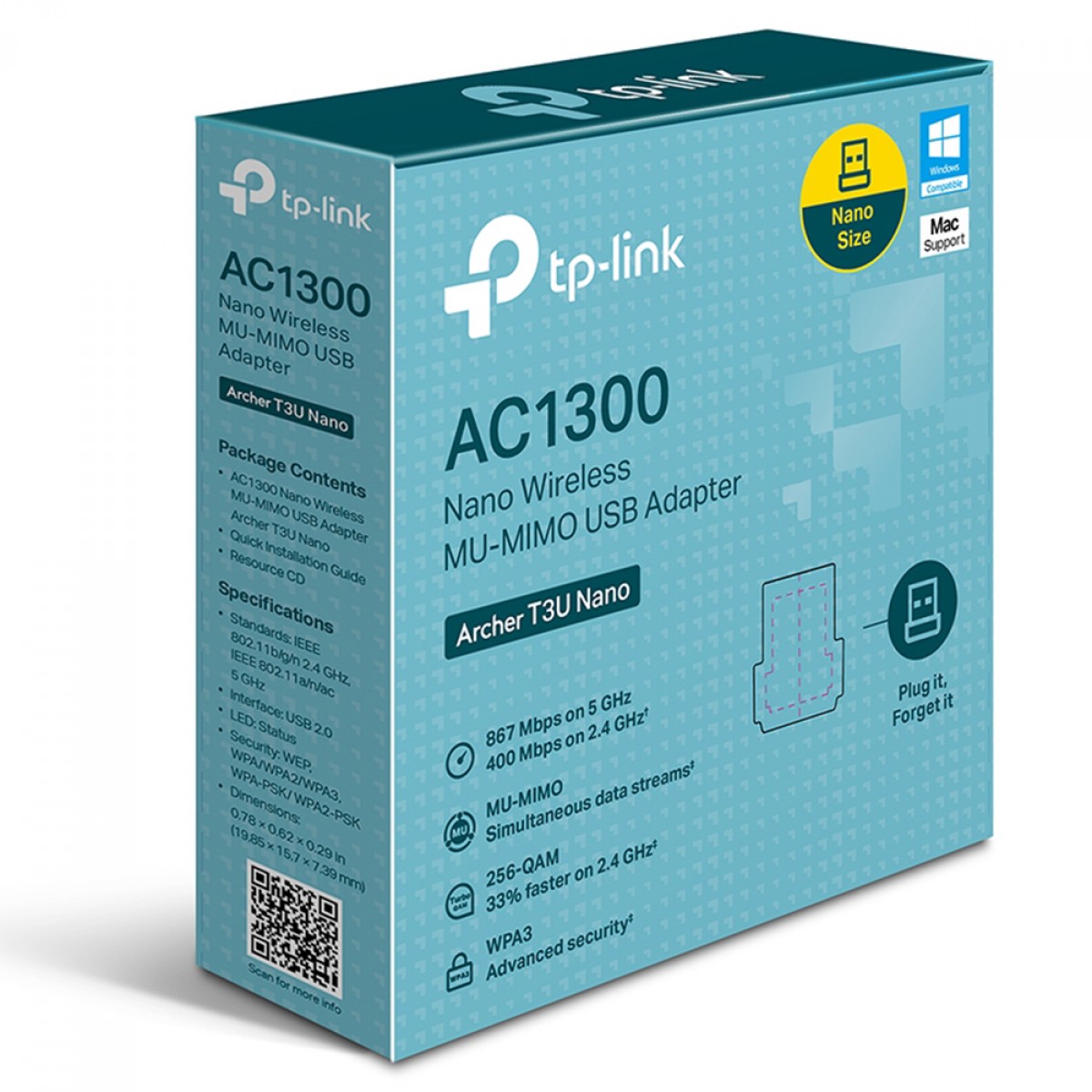 Adaptador Wireless TP-Link Archer T3U Nano USB, Dual Band, 2.4/5Ghz, 1300Mbps, MU-MIMO