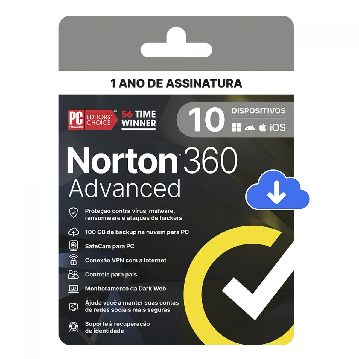 Antivírus Norton 360 Advanced, 10 Dispositivos, 12 Meses, Digital para Download, 21447601