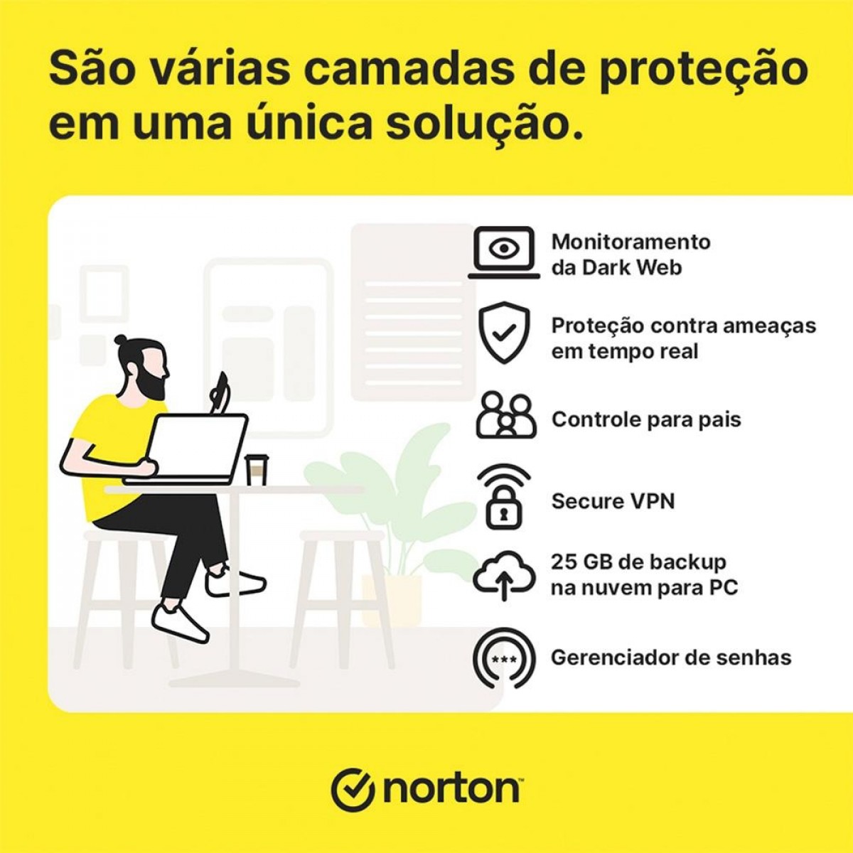 Antivírus Norton 360 Deluxe, 3 Dispositivos, 12 Meses, Digital para Download, 21411754