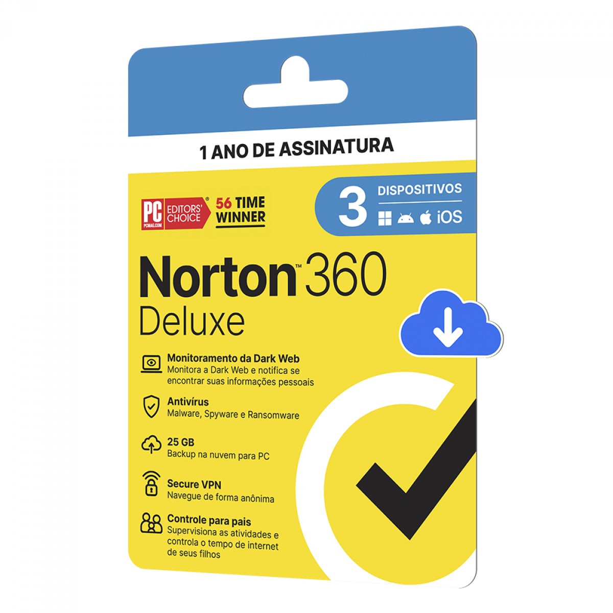 Antivírus Norton 360 Deluxe, 3 Dispositivos, 12 Meses ESD, Digital para Download, 21405649