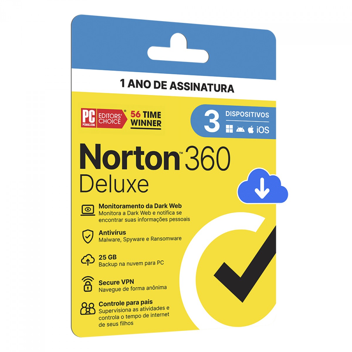 Antivírus Norton 360 Deluxe, 3 Dispositivos, 12 Meses ESD, Digital para Download, 21405649