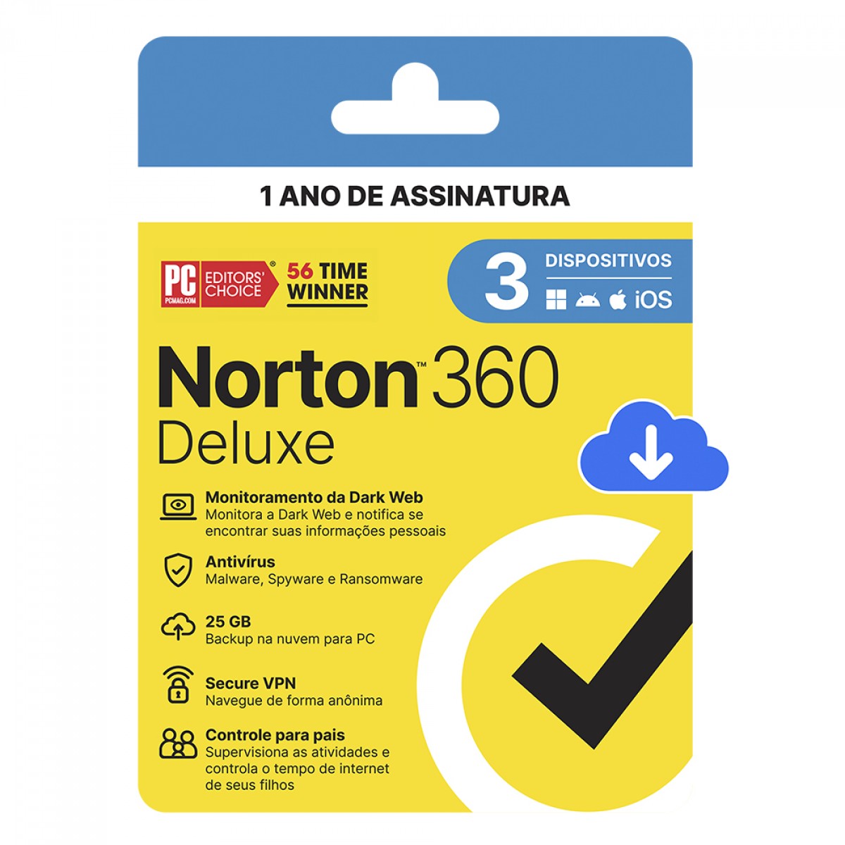 Antivírus Norton 360 Deluxe, 3 Dispositivos, 12 Meses ESD, Digital para Download, 21405649