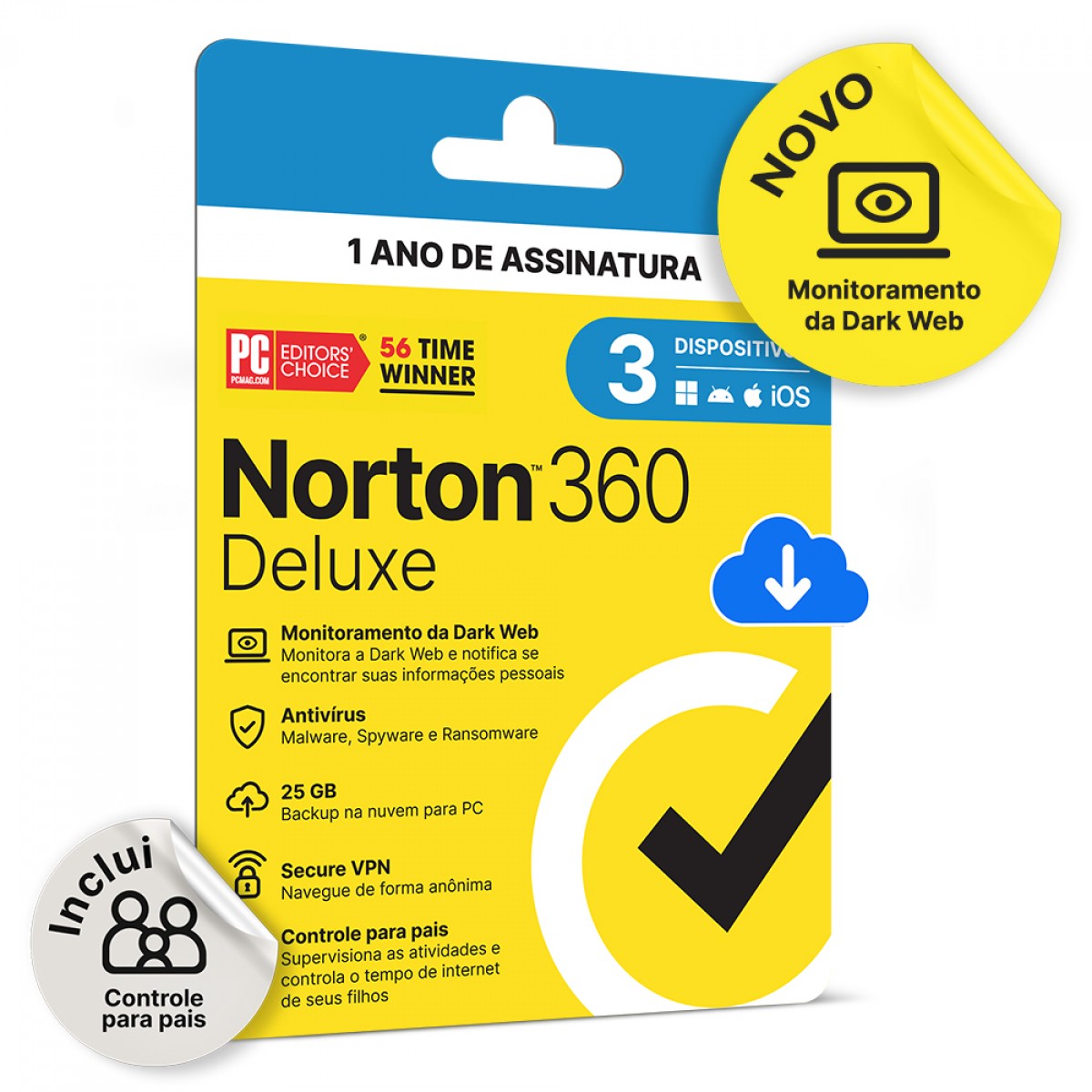 Antivírus Norton 360 Deluxe, 3 Dispositivos, 12 Meses ESD, Digital para Download, 21405649