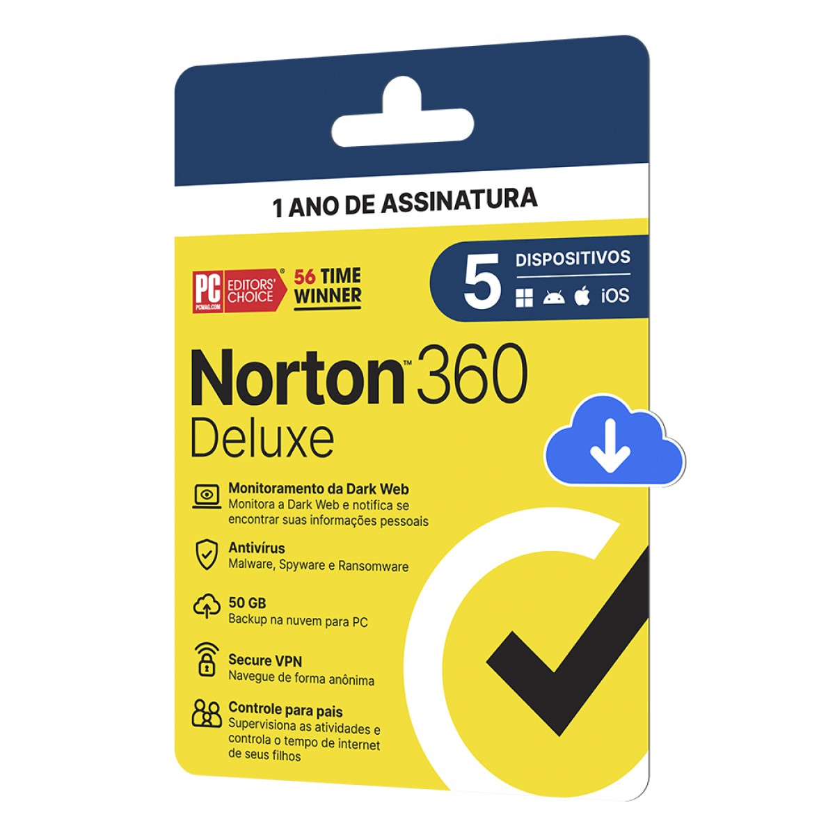 Antivírus Norton 360 Deluxe, 5 Dispositivos, 12 Meses, Digital para Download, 21430753