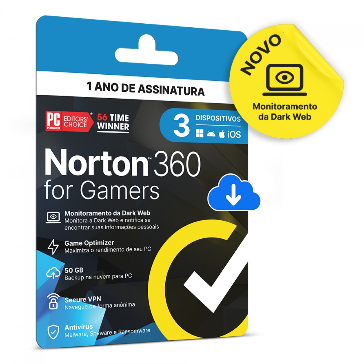 Antivírus Norton 360 For Gamers, 3 Dispositivos, 12 Meses, Digital para Download, 21430713
