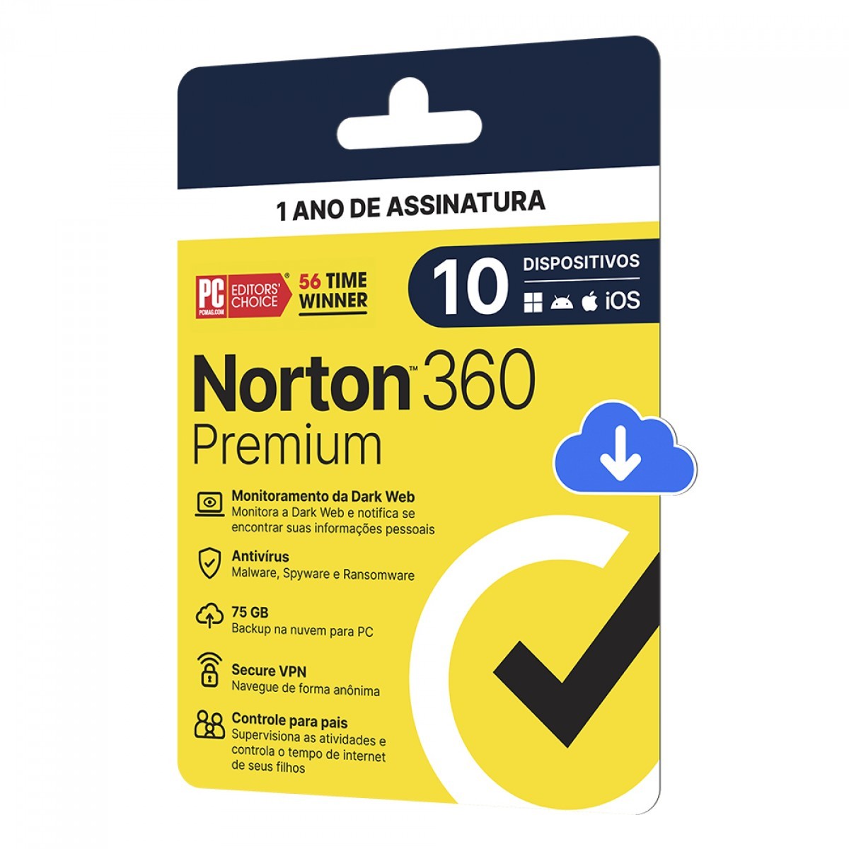 Antivírus Norton 360 Premium, 10 Dispositivos, 12 Meses, Digital para Download, 21414573