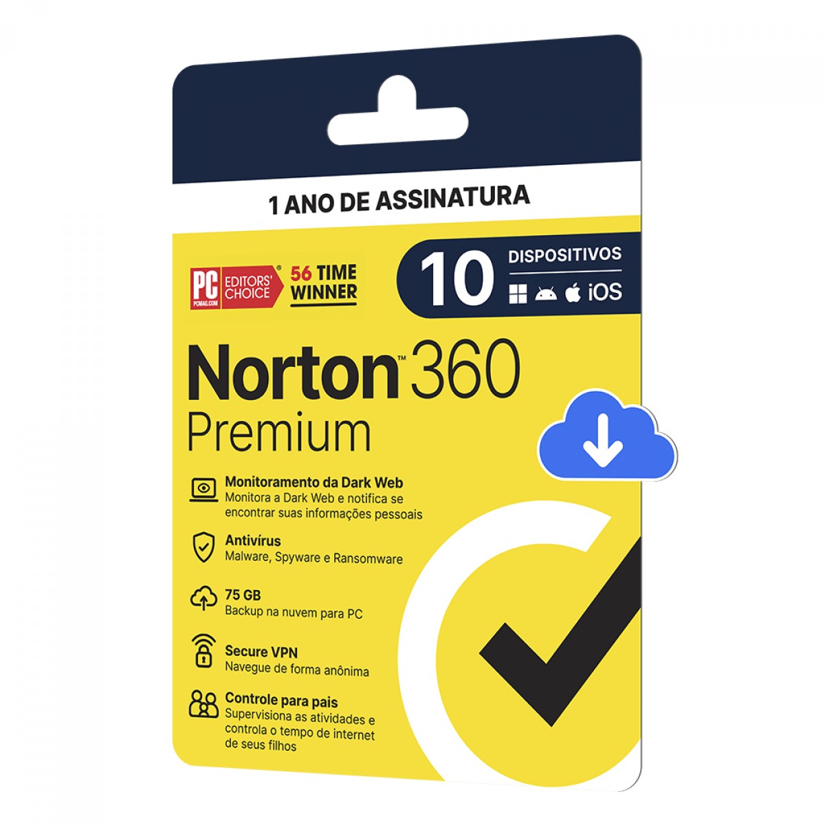 Antivírus Norton 360 Premium, 10 Dispositivos, 12 Meses, Digital para Download, 21430780