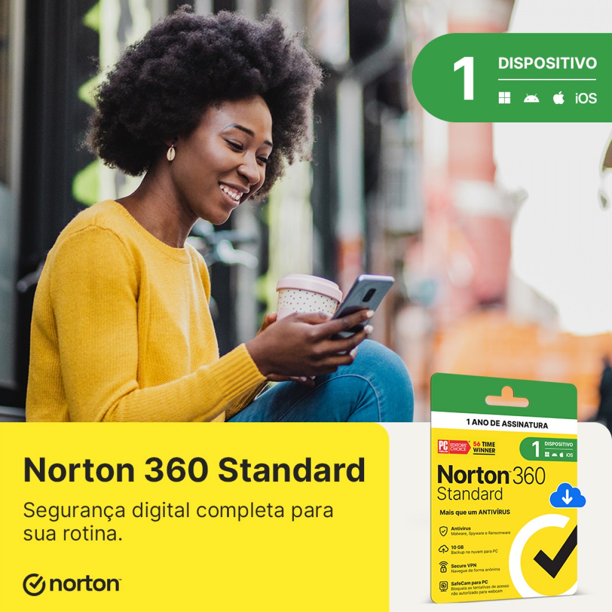 Antivírus Norton 360 Standard, 1 Dispositivos, 12 Meses, Digital para Download, 21430735