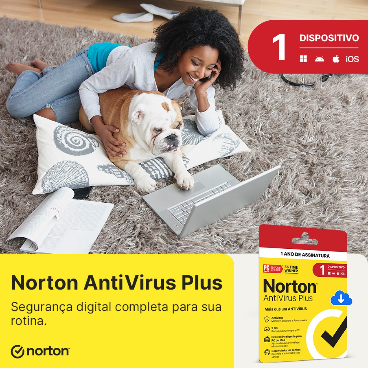 Antivírus Norton Plus, 1 Dispositivos, 12 Meses, Digital para Download, 21430742