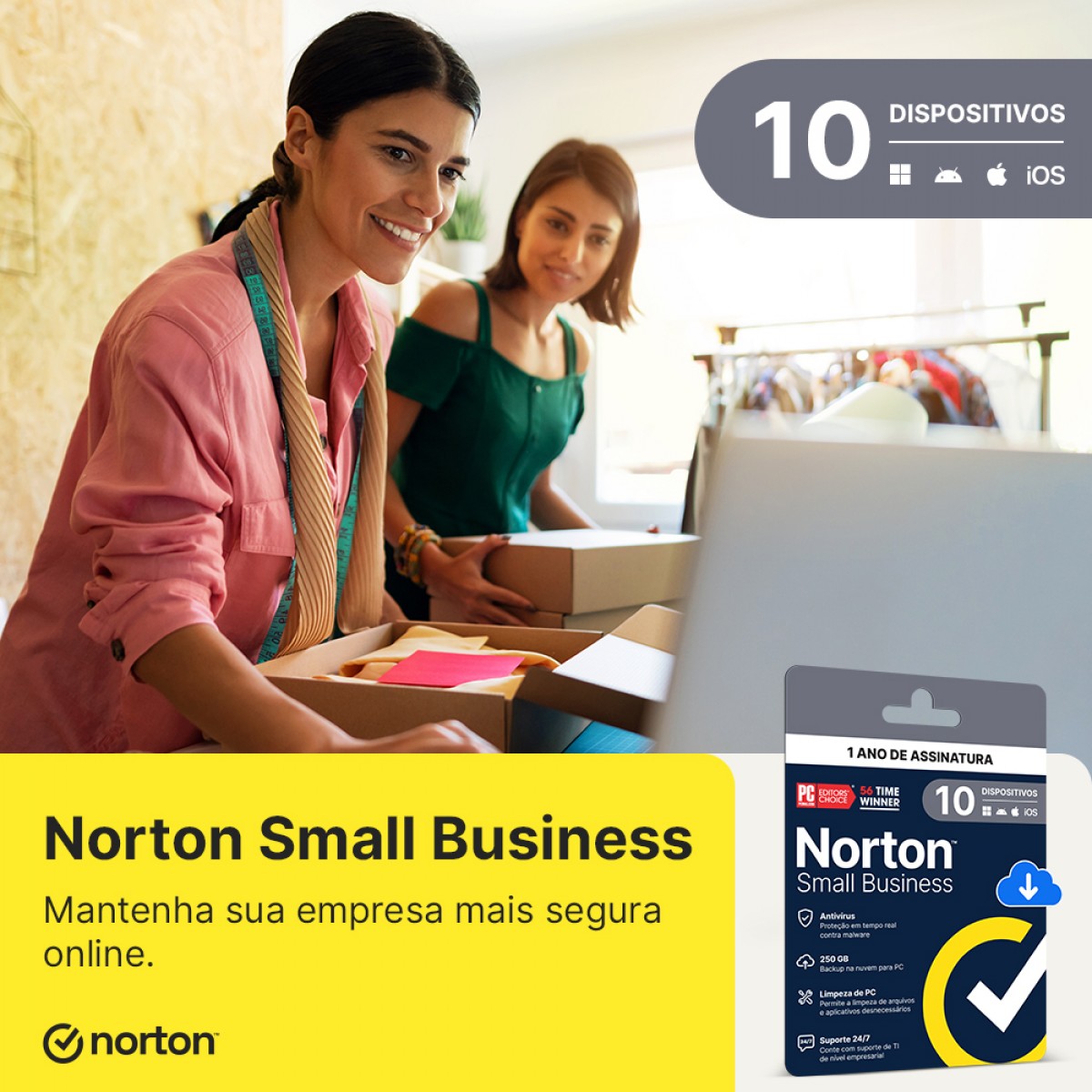 Antivírus Norton Small Business 250GB, 10 Dispositivos, 12 Meses ESD, Digital para Download, 21460352