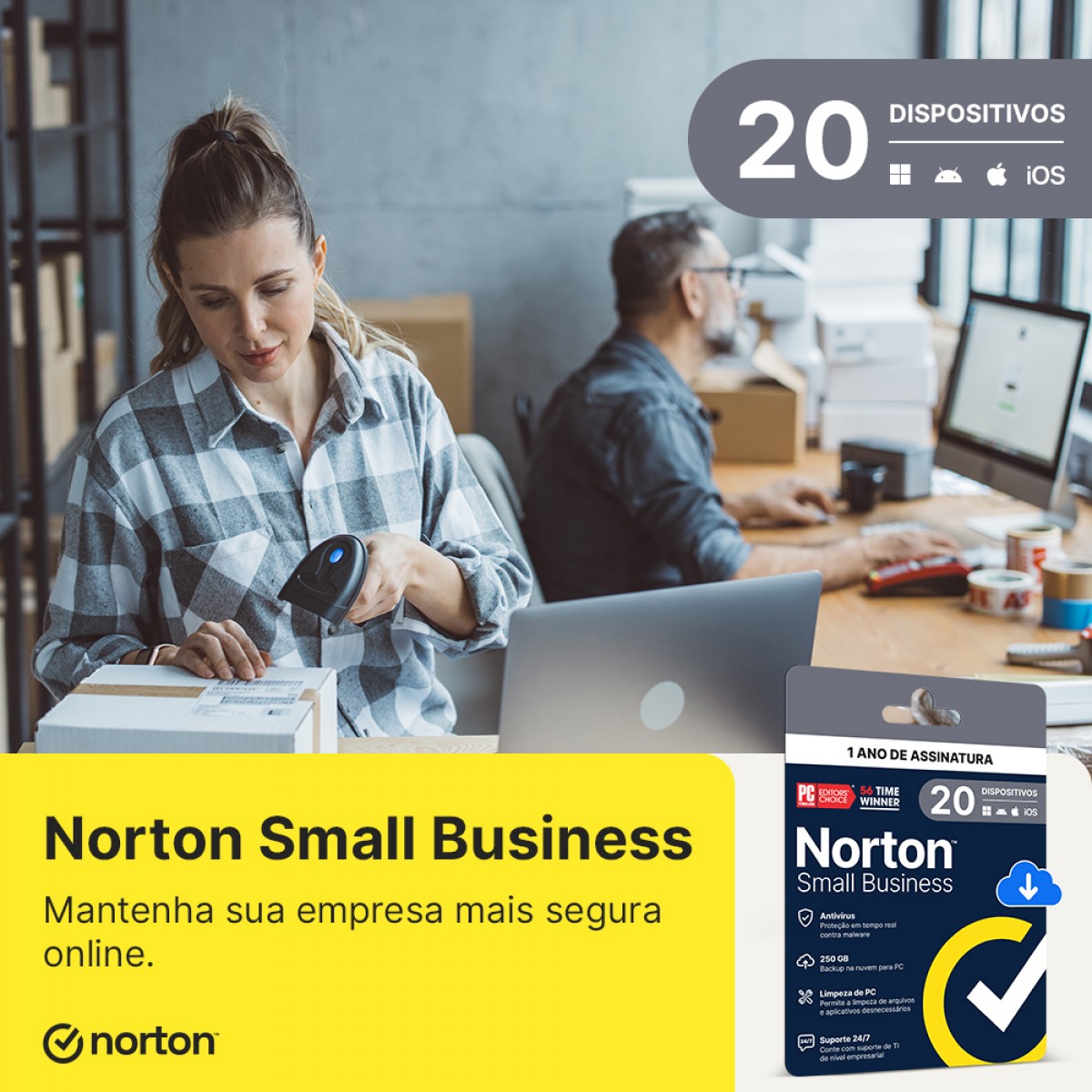 Antivírus Norton Small Business 250GB, 20 Dispositivos, 12 Meses ESD, Digital para Download, 21460349