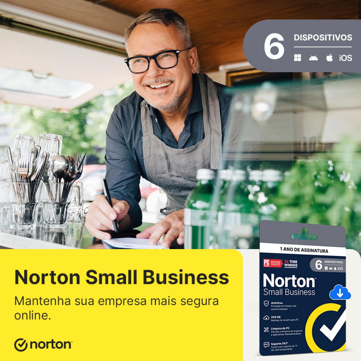 Antivírus Norton Small Business 250GB, 6 Dispositivos, 12 Meses ESD, Digital para Download, 21460369