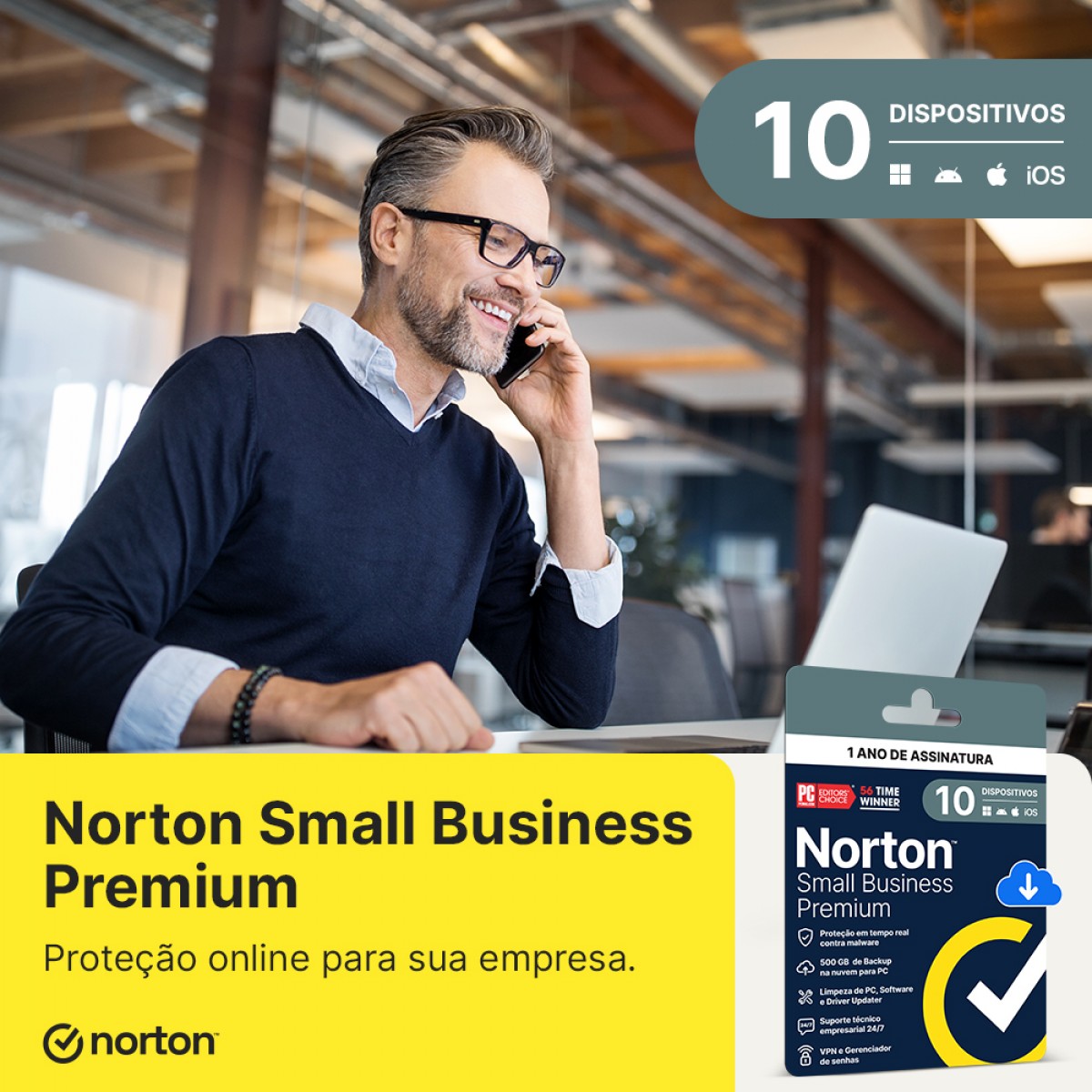 Antivírus Norton Small Business Premium 500GB, 10 Dispositivos, 12 Meses ESD, Digital para Download, 21460366