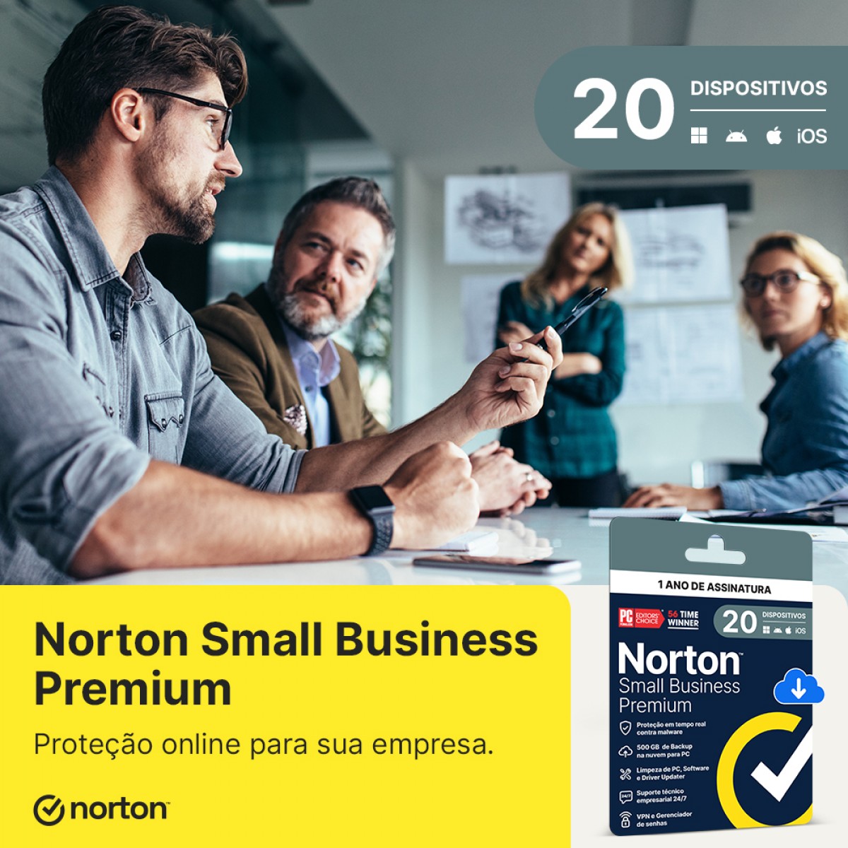Antivírus Norton Small Business Premium 500GB, 20 Dispositivos, 12 Meses ESD, Digital para Download, 21460295