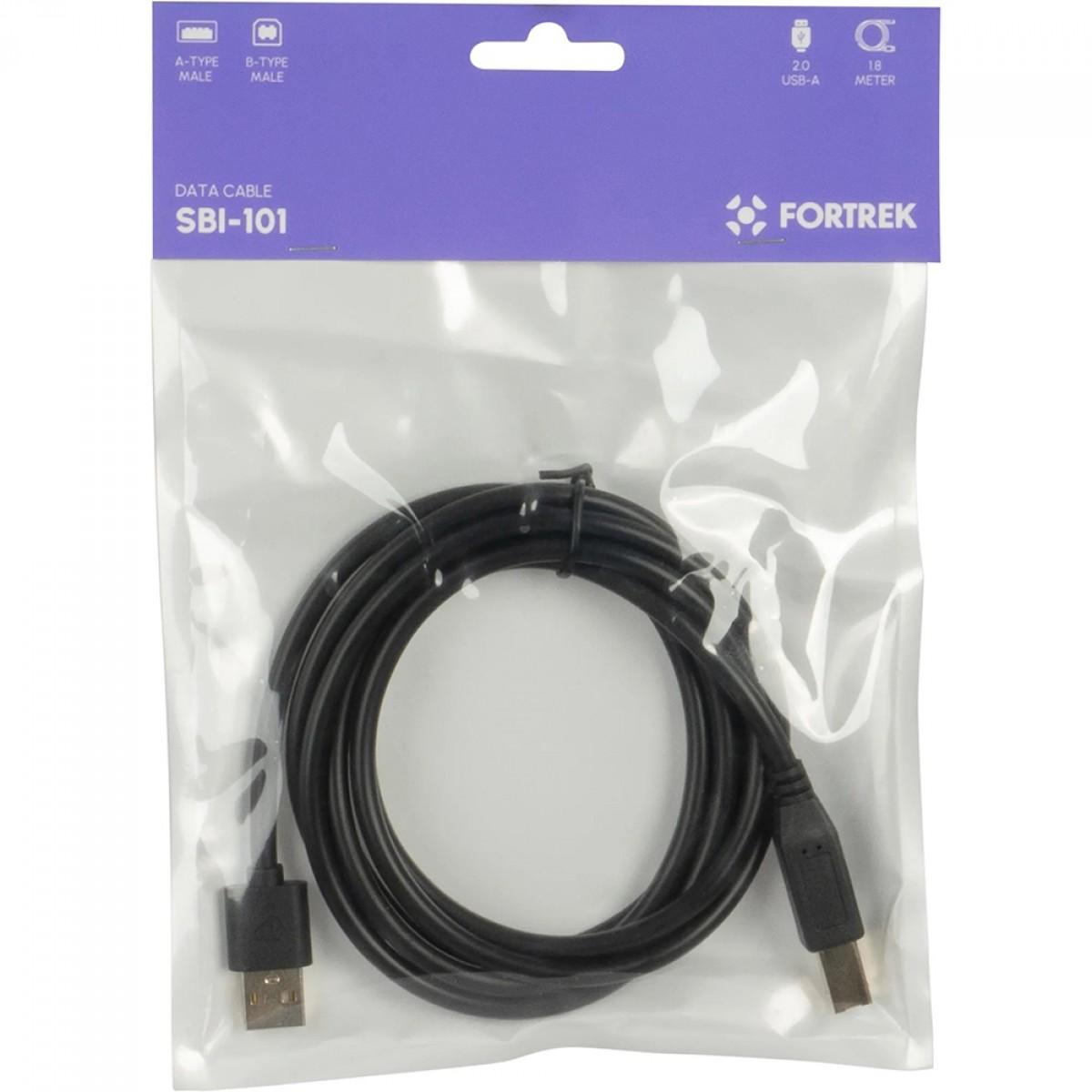 Cabo de Dados Fortrek USB 2.0 Tipo A para Tipo B, 1,8m, FK403C