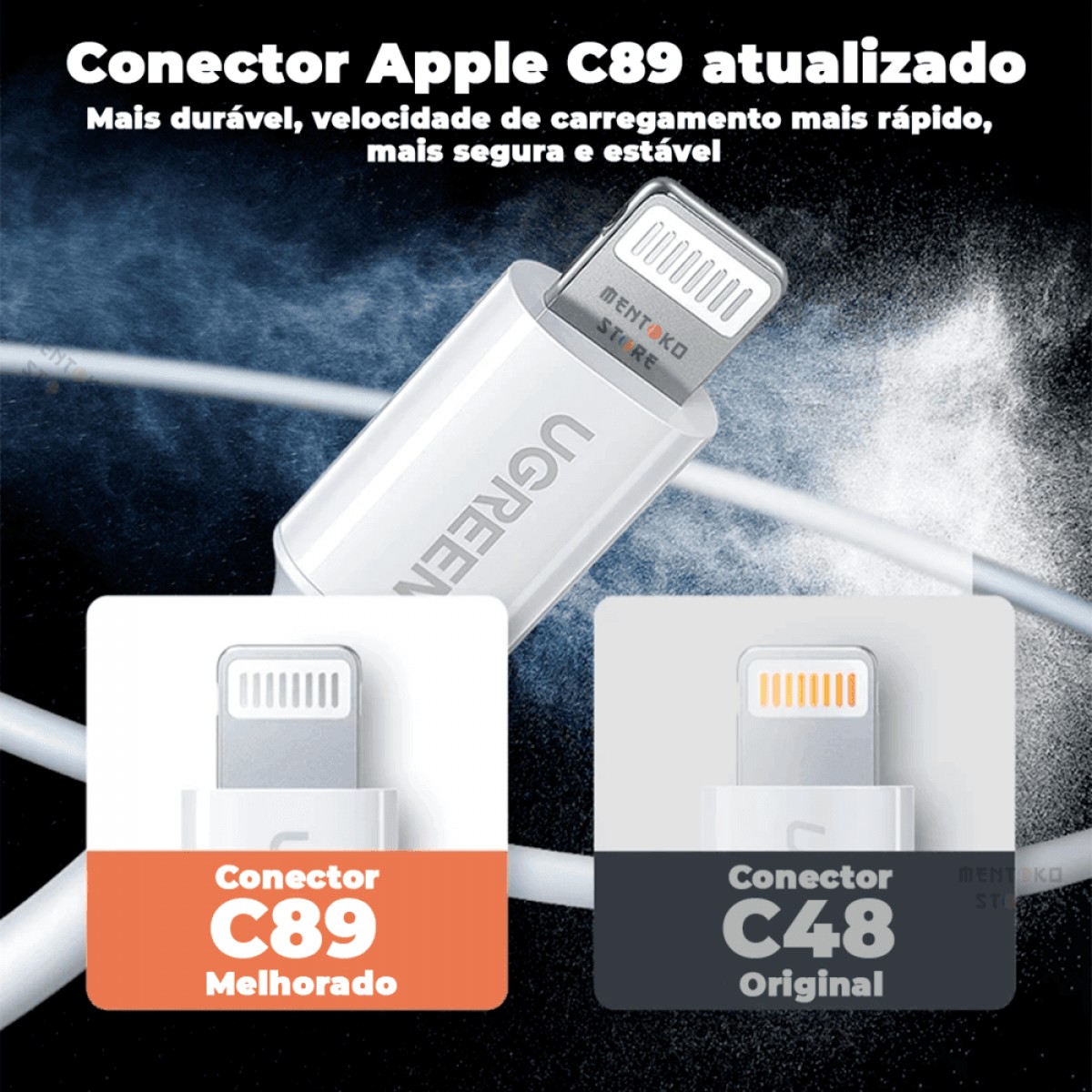 Cabo de Dados Ugreen USB-A Para Lightning, 1m, White, US155