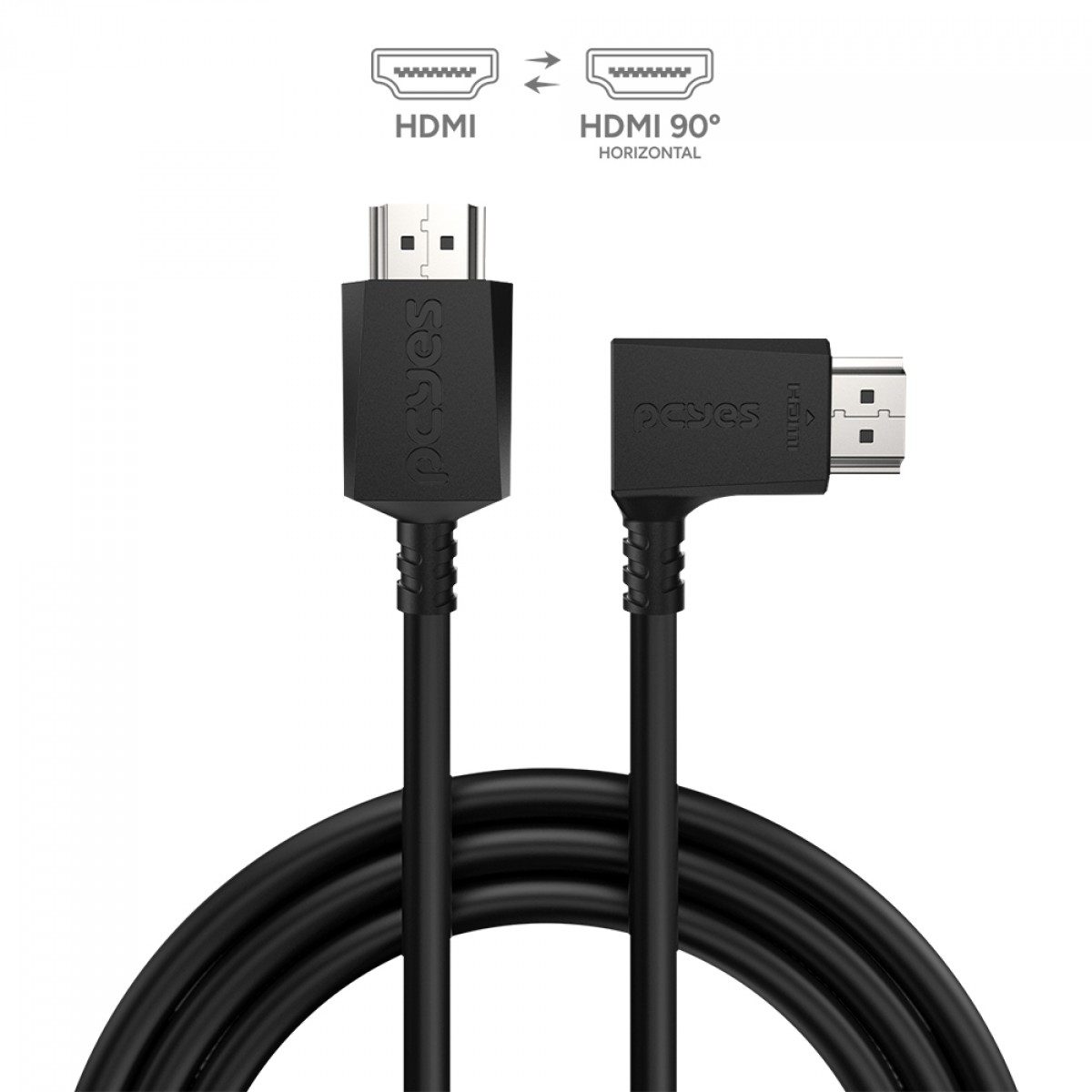 Cabo HDMI 2.0 PCYes, 4K 60Hz, 3D, Com Conector 90º, 2 Metros, PH90H-2