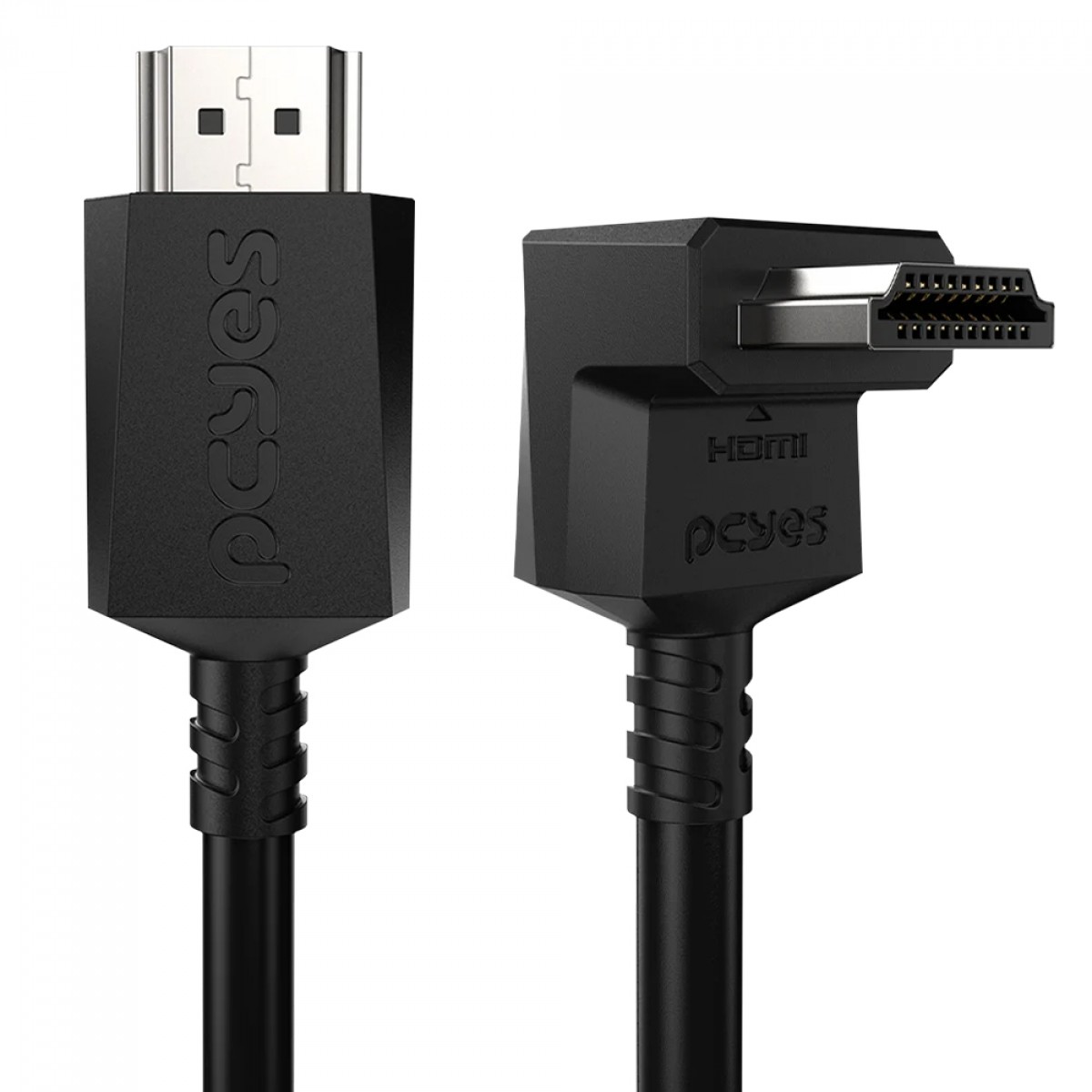 Cabo HDMI 2.0 PCYes, 4K 60Hz, 3D, Com Conector 90º Vertical, 2 Metros, PH20-2V-B