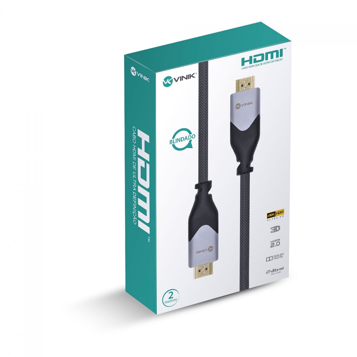 Cabo HDMI 2.0 Vinik, 4K, 2m, Blindado, H20B-2