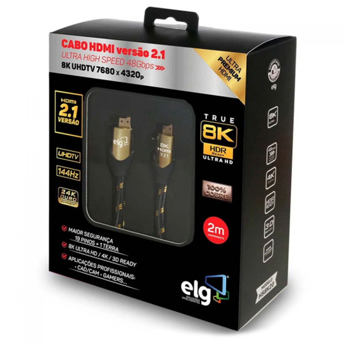 Cabo HDMI 2.1 ELG, 2m, 8K High Speed, 3D Ready, Preto, HS8K20