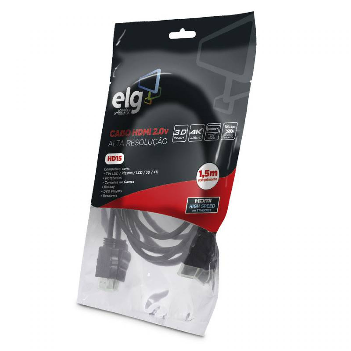 Cabo HDMI ELG 2.0, 4K ULTRA HD 3D, 1,5 Metros, HD15
