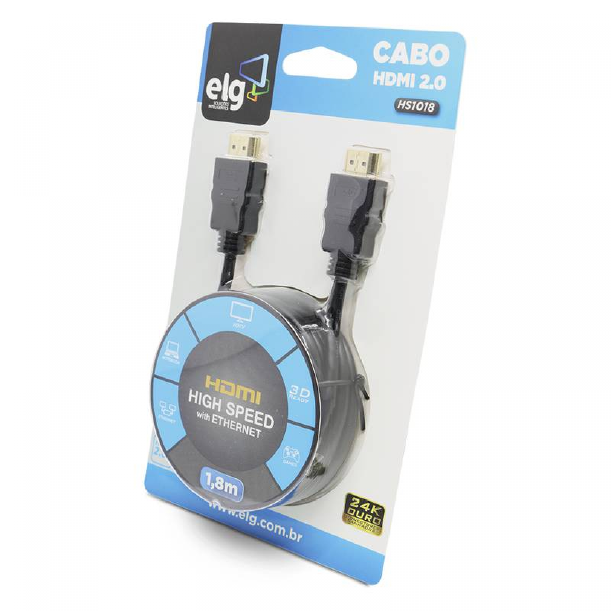Cabo HDMI ELG 2.0, 4K ULTRA HD 3D, 1,8 Metros, HS1018