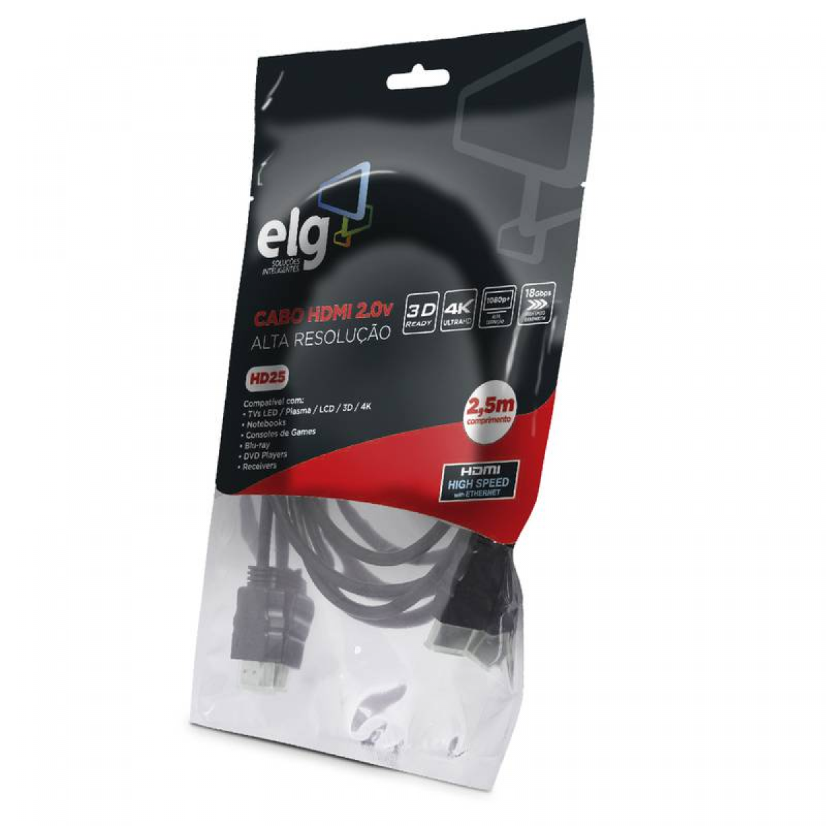 Cabo HDMI ELG 2.0, 4K ULTRA HD 3D, 2,5 Metros, HD25