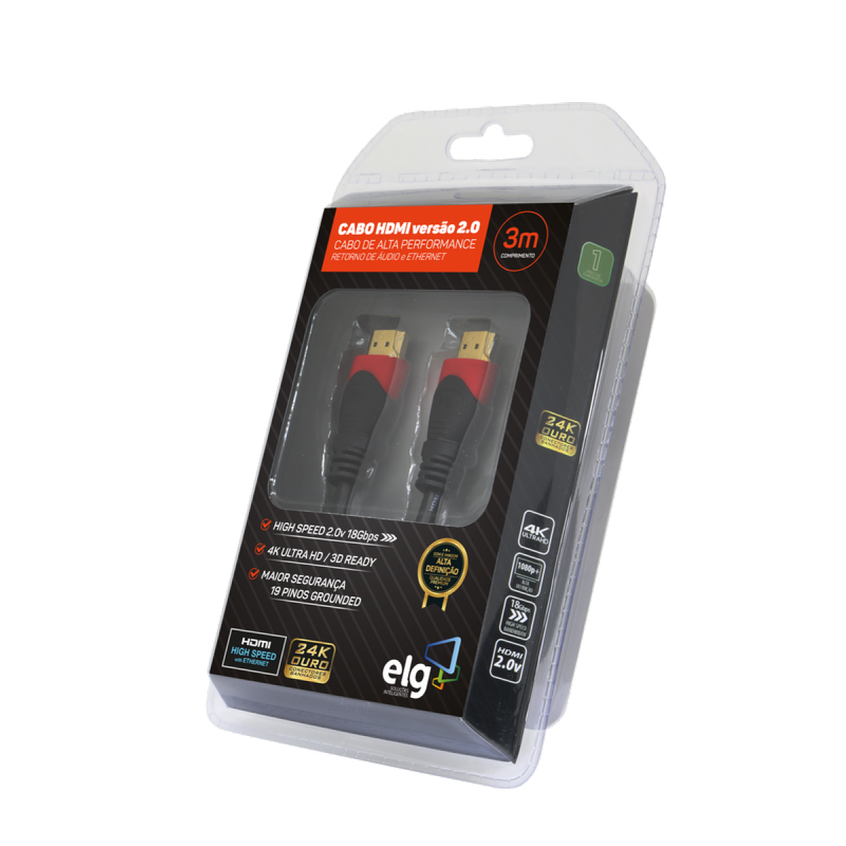 Cabo HDMI ELG 2.0, 4K ULTRA HD 3D, 3 Metros, HS2030